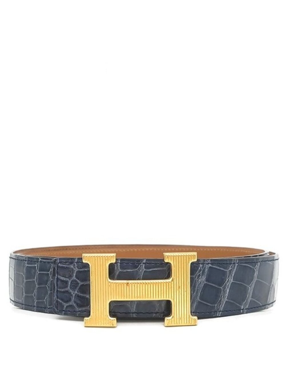 Hermes Belt Constance H 95 Porosus Blue 95 Croco H Buckle Shiny